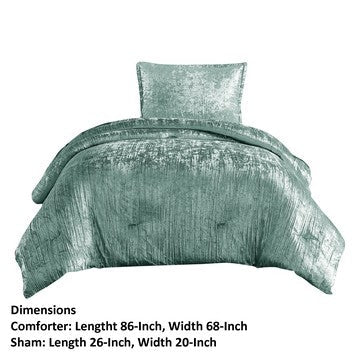 Benjara Jay 2 Piece Twin Comforter Set, Polyester Velvet Deluxe Texture, Green