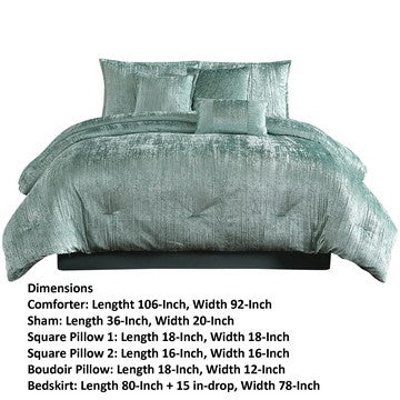 Benjara Jay 7 Piece King Comforter Set, Polyester Velvet Deluxe Texture, Green