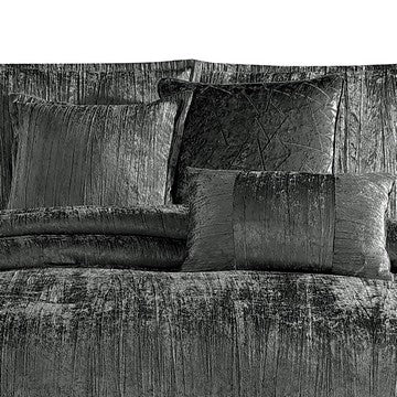 Benjara Jay 7 Piece King Comforter Set, Polyester Velvet, Deluxe Texture, Gray