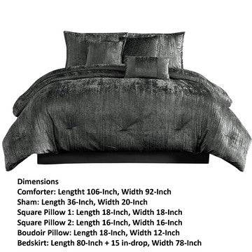 Benjara Jay 7 Piece King Comforter Set, Polyester Velvet, Deluxe Texture, Gray