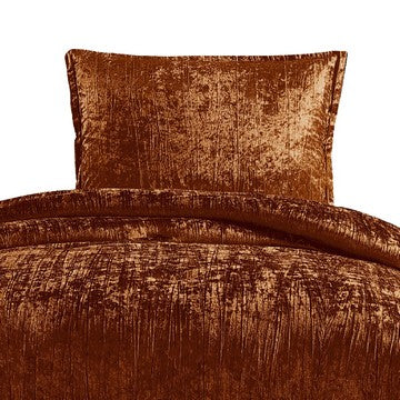 Benjara Jay 2 Piece Twin Comforter Set, Copper Polyester Velvet Deluxe Texture
