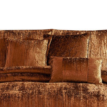 Benjara Jay 7 Piece King Comforter Set, Copper Polyester Velvet Deluxe Texture