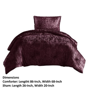 Benjara Jay 2 Piece Twin Comforter Set, Purple Polyester Velvet Deluxe Texture