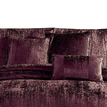 Benjara Jay 7 Piece Queen Comforter Set, Purple Polyester Velvet, Deluxe Texture