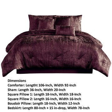 Benjara Jay 7 Piece King Comforter Set, Purple Polyester Velvet Deluxe Texture
