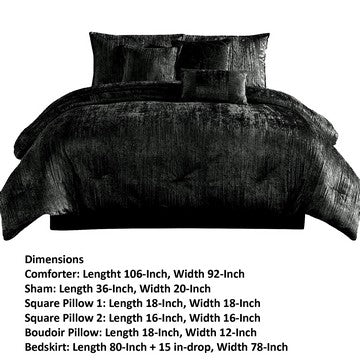 Benjara Jay 7 Piece King Comforter Set, Polyester Velvet, Deluxe Texture Black