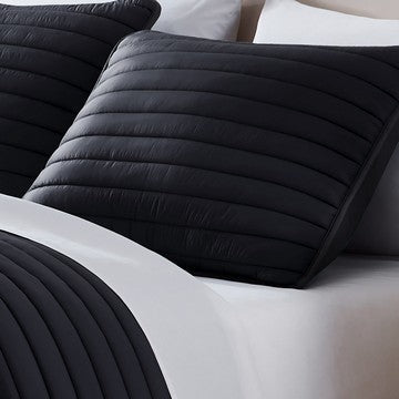 Benjara Cabe 3 Piece Queen Comforter Set, Polyester Puffer Channel Quilted, Black