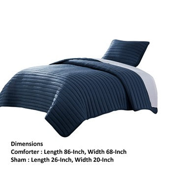 Benjara Cabe 2 Piece Twin Comforter Set, Polyester Puffer Channel Quilted Navy Blue