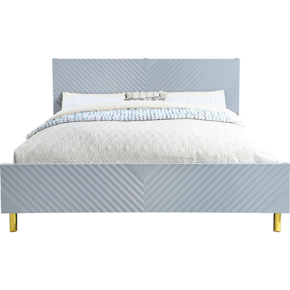 Benjara Tyra Modern King Bed, Panel Headboard, Luxury Textured Chevron, Gray, Gold