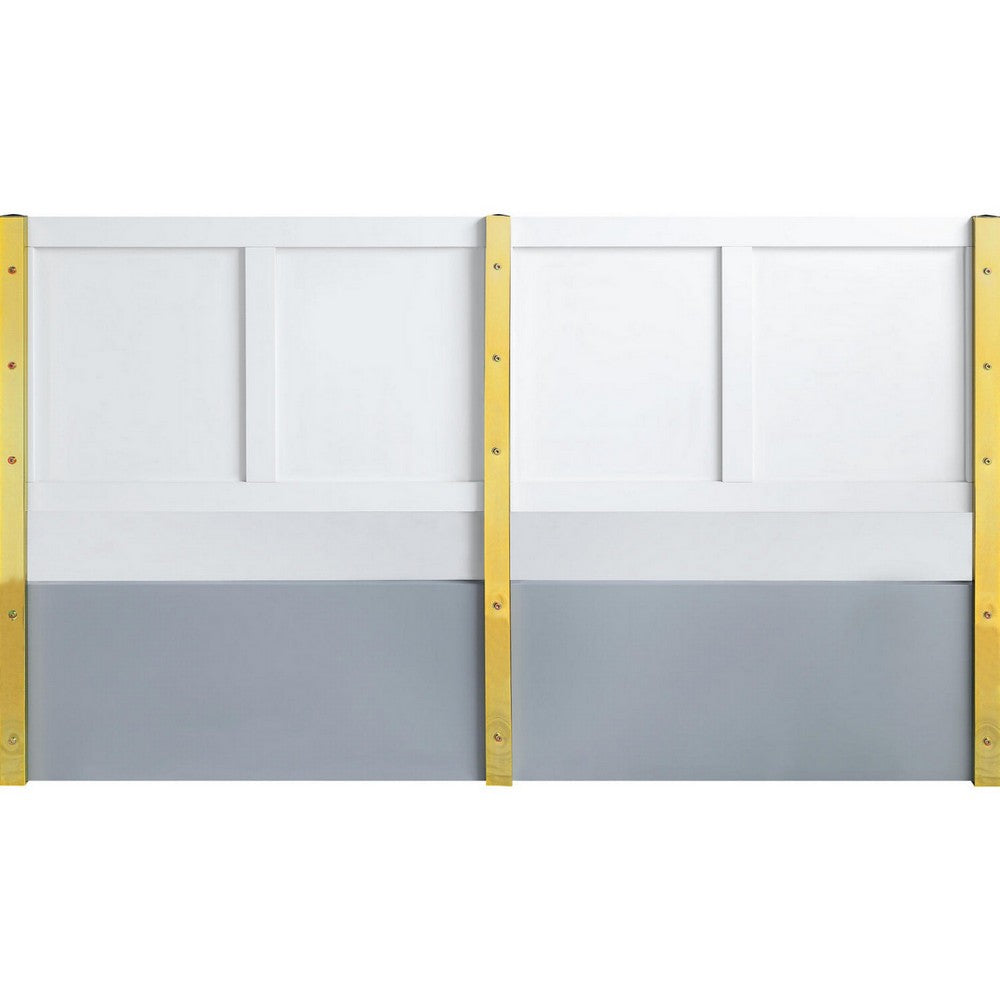 Benjara Tyra Modern King Bed, Panel Headboard, Luxury Textured Chevron, Gray, Gold