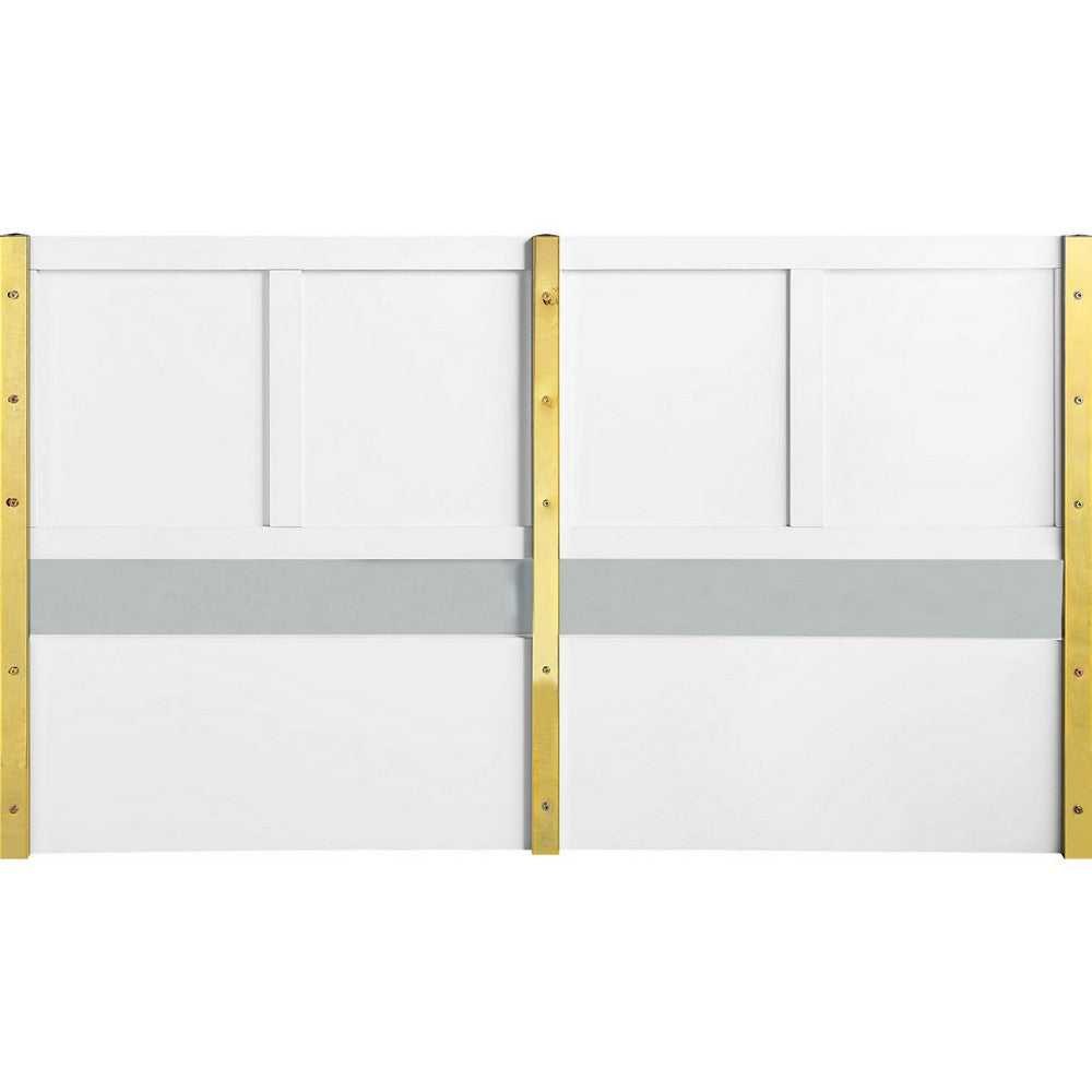 Benjara Tyra Modern Queen Bed, Panel Headboard, Luxury Textured Chevron, White Gold