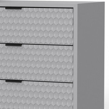 Benjara Rexi 34 Inch 3 Drawer Small Dresser Chest, Honeycomb, Light Gray, Black