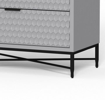 Benjara Rexi 34 Inch 3 Drawer Small Dresser Chest, Honeycomb, Light Gray, Black