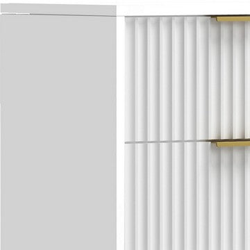 Benjara Beth 27 Inch 2 Drawer Nightstand, Corrugated, Mahogany Wood, White, Gold
