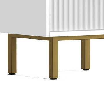 Benjara Beth 27 Inch 2 Drawer Nightstand, Corrugated, Mahogany Wood, White, Gold