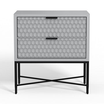 Benjara Rexi 26 Inch 2 Drawer Nightstand, Honeycomb, Mahogany, Light Gray, Black