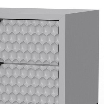 Benjara Rexi 26 Inch 2 Drawer Nightstand, Honeycomb, Mahogany, Light Gray, Black