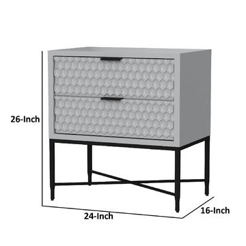 Benjara Rexi 26 Inch 2 Drawer Nightstand, Honeycomb, Mahogany, Light Gray, Black