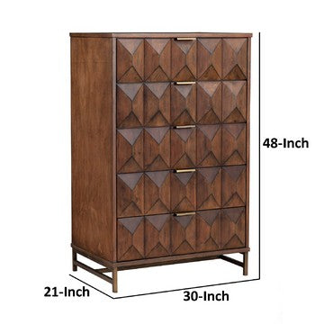 Benjara Ivy 48 Inch Tall Dresser Chest, 5 Drawers, Textured, Pine Wood, Dark Brown