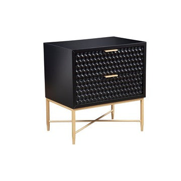 Benjara Rexi 26 Inch 2 Drawer Nightstand, Honeycomb, Mahogany Wood, Black, Gold