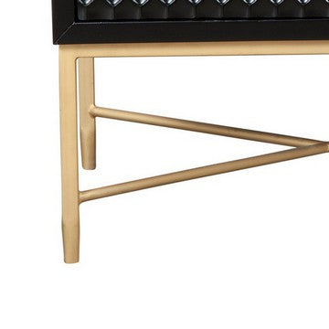 Benjara Rexi 26 Inch 2 Drawer Nightstand, Honeycomb, Mahogany Wood, Black, Gold