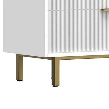 Benjara Beth 34 Inch 3 Drawer Small Dresser Chest, Mahogany Wood, White, Gold