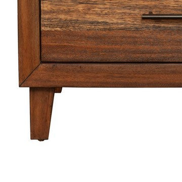 Benjara Paul 35 Inch Small Dresser Chest, 3 Drawers, Metal Bar Handles, Warm Brown