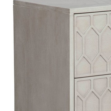 Benjara Rue 26 Inch 2 Drawer Nightstand, Textured Honeycomb Design, Light Gray
