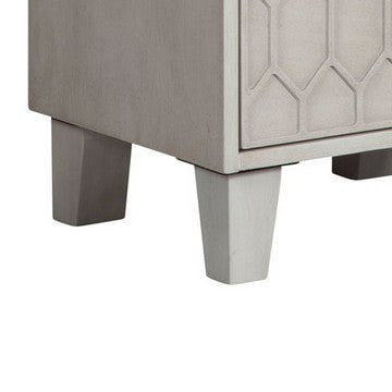 Benjara Rue 26 Inch 2 Drawer Nightstand, Textured Honeycomb Design, Light Gray