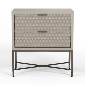 Benjara Rexi 26 Inch 2 Drawer Nightstand, Honeycomb, Mahogany Wood, Taupe Gray
