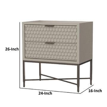 Benjara Rexi 26 Inch 2 Drawer Nightstand, Honeycomb, Mahogany Wood, Taupe Gray