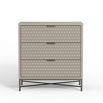 Benjara Rexi 34 Inch 3 Drawer Small Dresser Chest, Honeycomb Texture, Taupe Gray