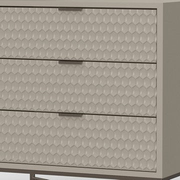 Benjara Rexi 34 Inch 3 Drawer Small Dresser Chest, Honeycomb Texture, Taupe Gray
