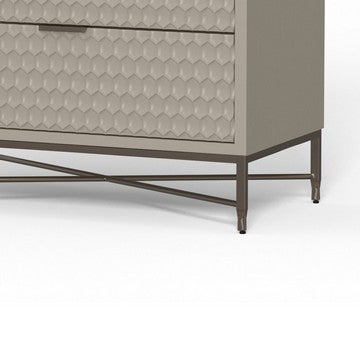Benjara Rexi 34 Inch 3 Drawer Small Dresser Chest, Honeycomb Texture, Taupe Gray