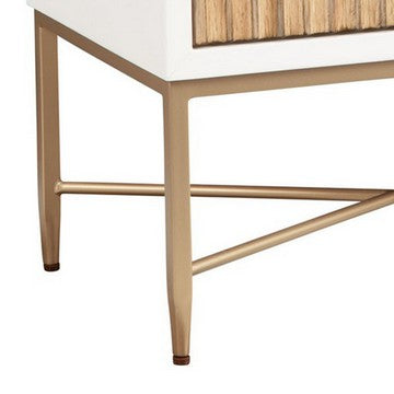 Benjara Eli 26 Inch 2 Drawer Nightstand, Corrugated Panels, Gold Metal Frame, White