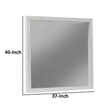 Benjara Rexi 37 x 40 Rectangular Dresser Wall Mirror, Mahogany Wood, White Frame