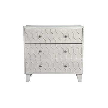 Benjara Rue 36 Inch 3 Dresser Drawer Chest, Textured Honeycomb Design, Light Gray