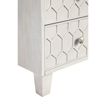 Benjara Rue 36 Inch 3 Dresser Drawer Chest, Textured Honeycomb Design, Light Gray