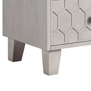 Benjara Rue 36 Inch 3 Dresser Drawer Chest, Textured Honeycomb Design, Light Gray