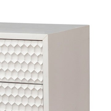 Benjara Rexi 26 Inch 2 Drawer Nightstand, Honeycomb, Mahogany Wood, White, Gold