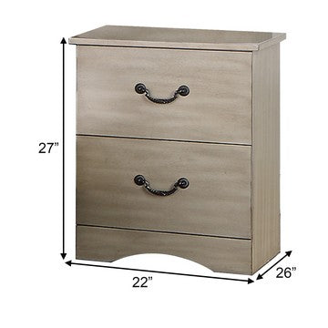 Benjara Bran 27 Inch Modern 2 Drawer Nightstand, Pine Wood, Grains, Light Brown