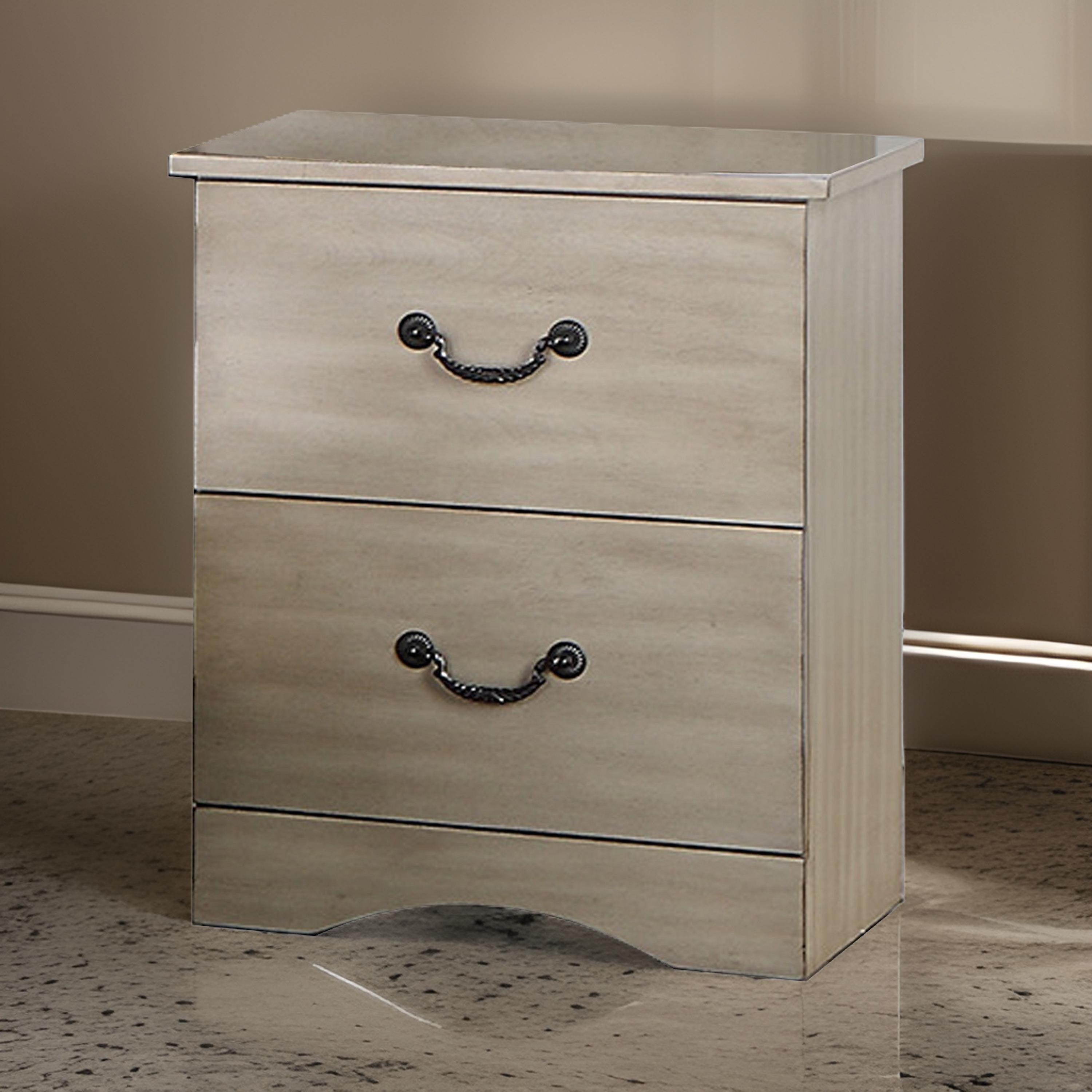 Benjara Bran 27 Inch Modern 2 Drawer Nightstand, Pine Wood, Grains, Light Brown