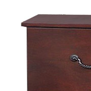 Benjara Bran 27 Inch 2 Drawer Nightstand, Pine Wood, Grain Details, Cherry Brown