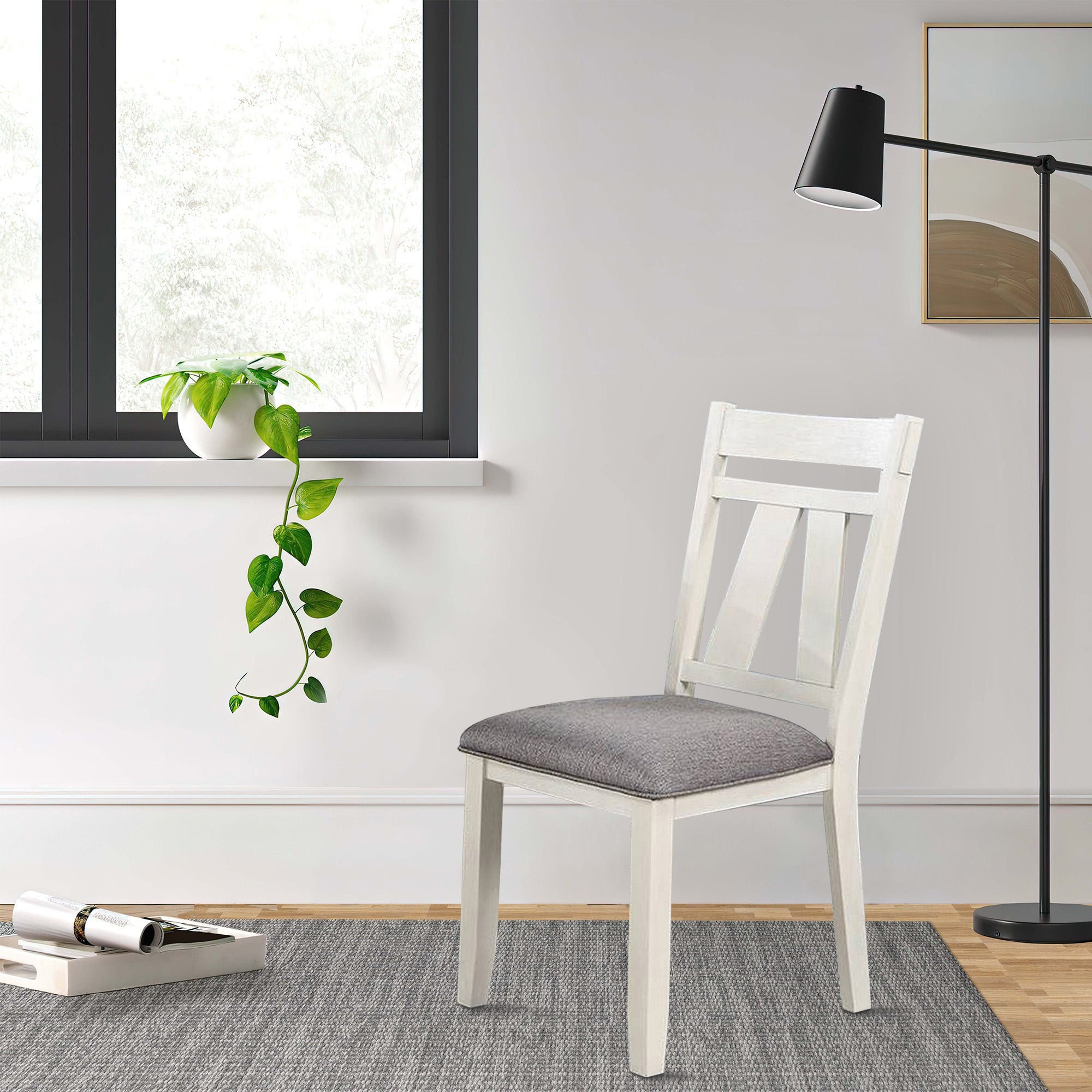 Benjara Lexi 24 Inch Classic Dining Side Chair, Padded Seat, Set of 2, Gray, White