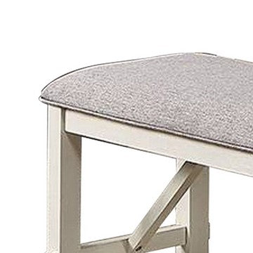 Benjara Lexi 50 Inch Dining Bench, Fabric Padded Seat, Rubberwood, Gray And White