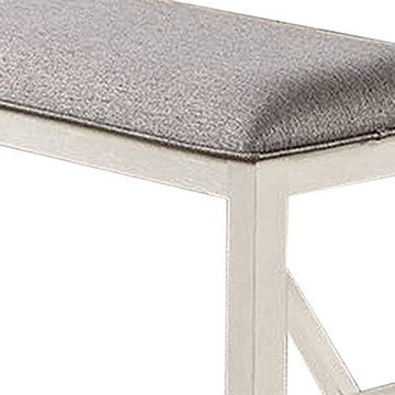 Benjara Lexi 50 Inch Dining Bench, Fabric Padded Seat, Rubberwood, Gray And White