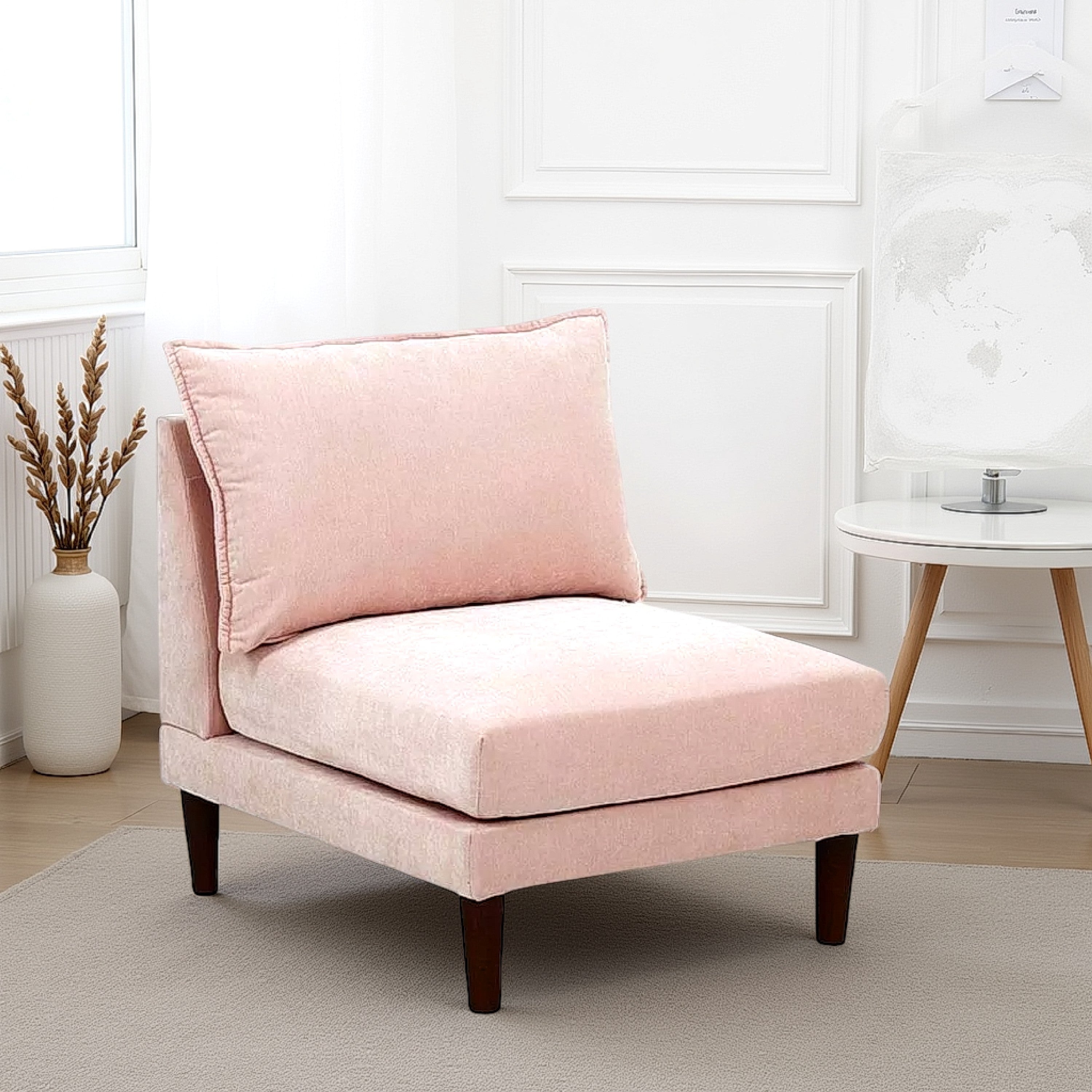 Benjara Rio 33 Inch Modular Armless Sofa Chair, Lumbar Cushion, Blush Pink