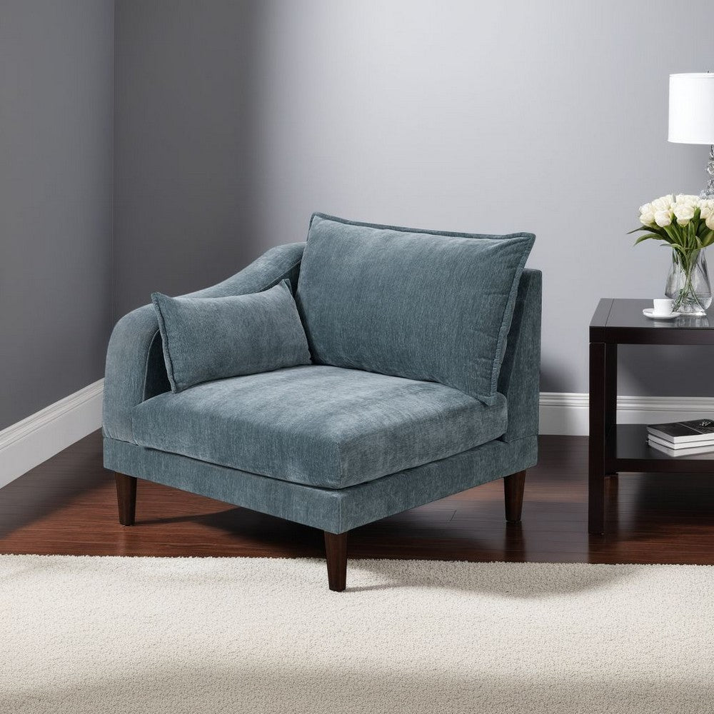 Benjara Rio 33 Inch Modular Single Arm Corner Chair, 2 Lumbar Cushions, Slate Blue