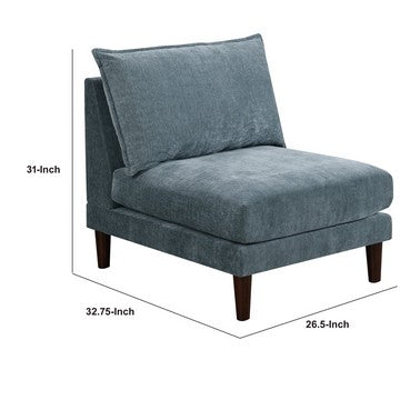 Benjara Rio 33 Inch Modular Armless Sofa Chair, Lumbar Cushion, Slate Blue Fabric