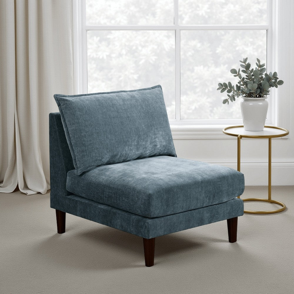 Benjara Rio 33 Inch Modular Armless Sofa Chair, Lumbar Cushion, Slate Blue Fabric